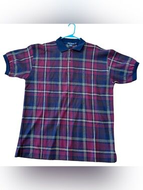 Vintage Nautica Plaid Polo Shirt Red Blue Men’s LG Cotton